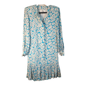 Vintage 80s Travilla Midi dress small blue floral daisy ditzy print